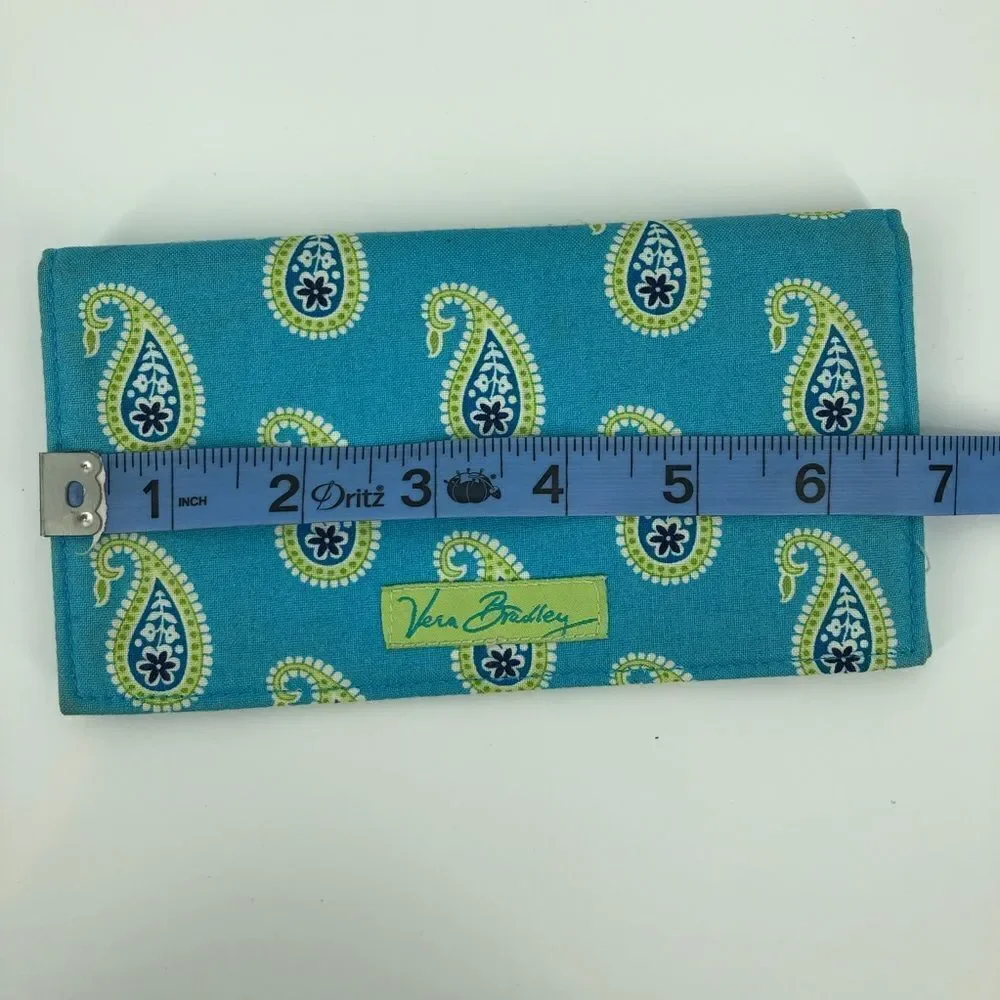 New Vera Bradley Checkbook Holder Case‎ Wallet Blue Green Paisley Flowers